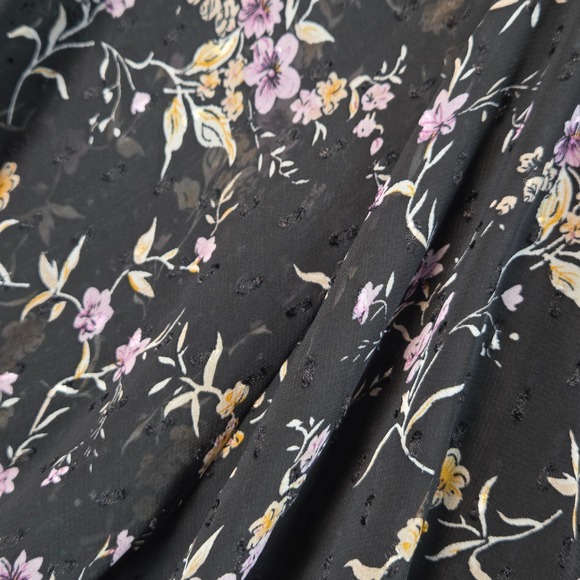 Lulus Floral Clip Dot Smocked Tiered Mini Dress XL Black Puff Sleeve Chiffon - Picture 6 of 16